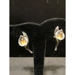 Charles Krypell Sterling Silver 14K Gold Calla Lily Omega Back Earrings Two Tone